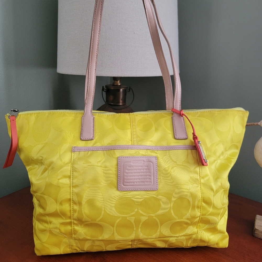 Coach 24862 East West Signature Nylon Tote Yellow Pink Bag Y2K